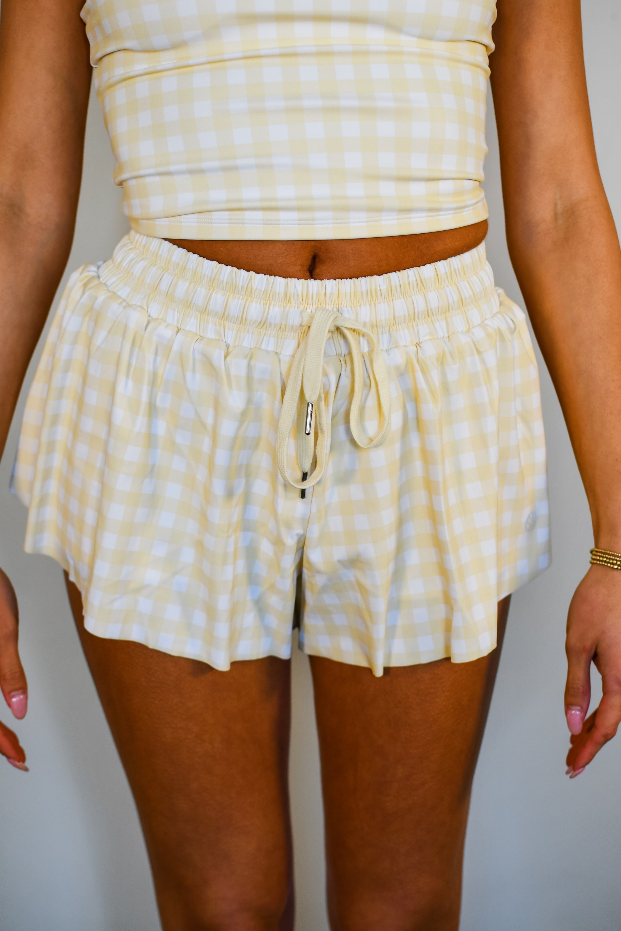 Flutter Away Gingham Shorts - Yellow