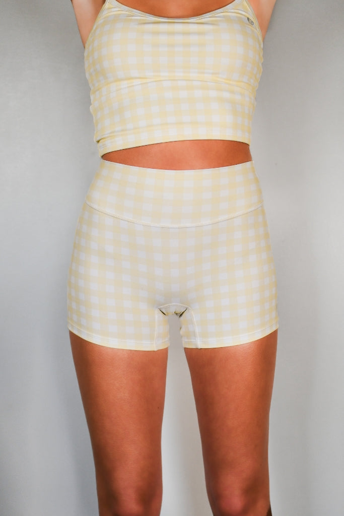 Pivot Gingham Biker Shorts - Yellow