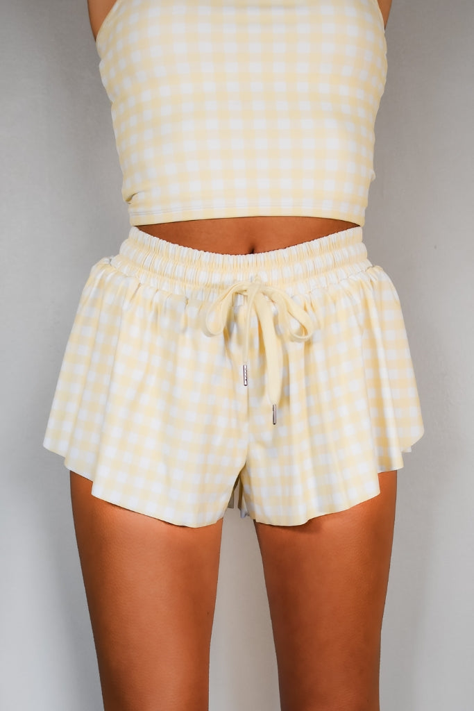 Flutter Away Gingham Shorts - Yellow
