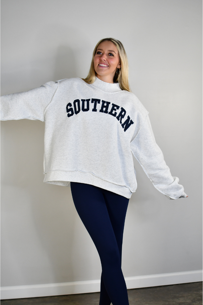 (PREORDER) Southern Mock Neck Sweatshirt - Heather Grey