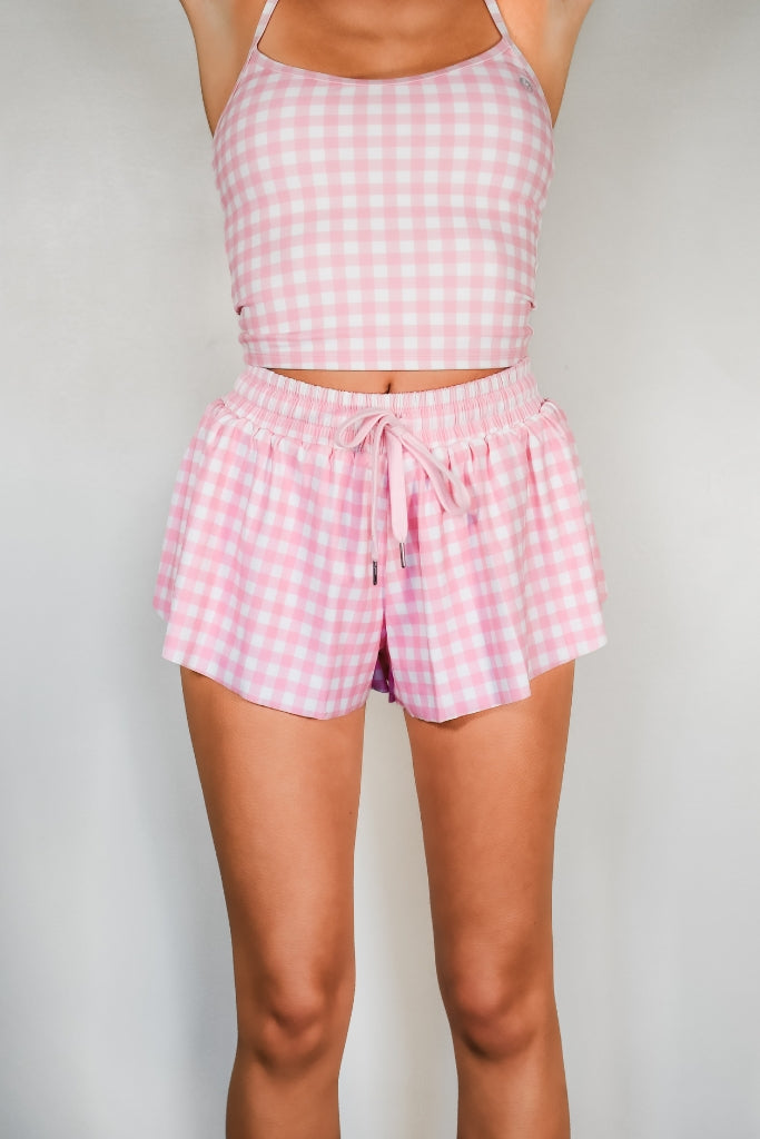 Flutter Away Gingham Shorts - Pink