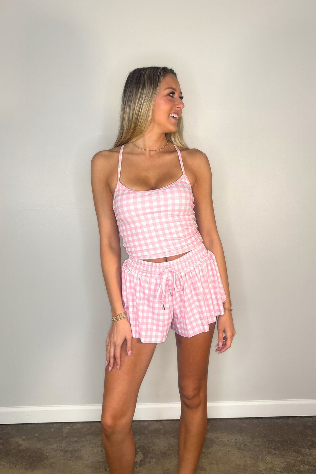 Flutter Away Gingham Shorts - Pink