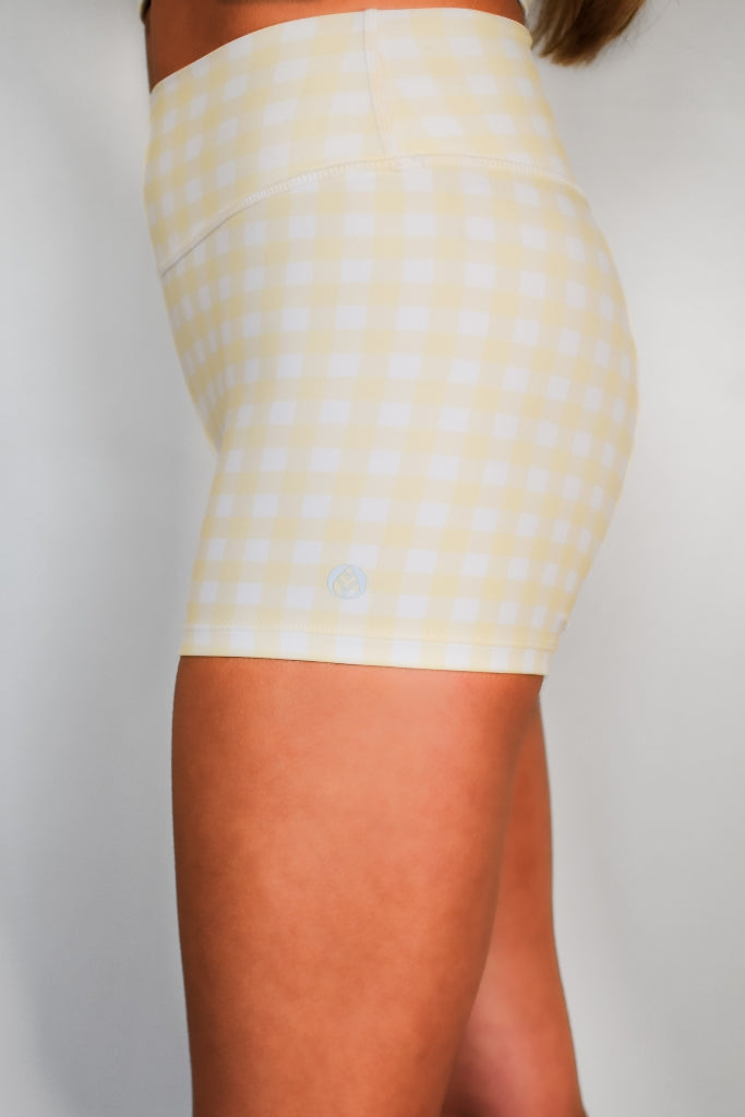 Pivot Gingham Biker Shorts - Yellow