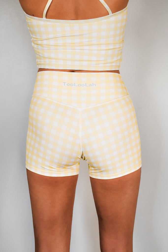 Pivot Gingham Biker Shorts - Yellow
