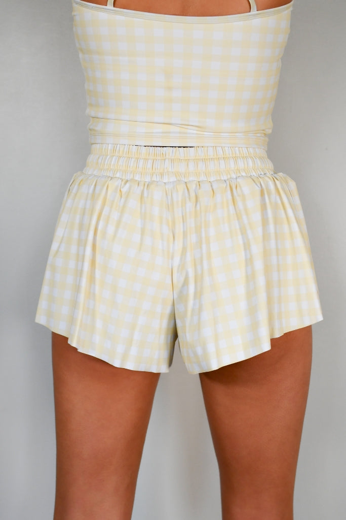 Flutter Away Gingham Shorts - Yellow