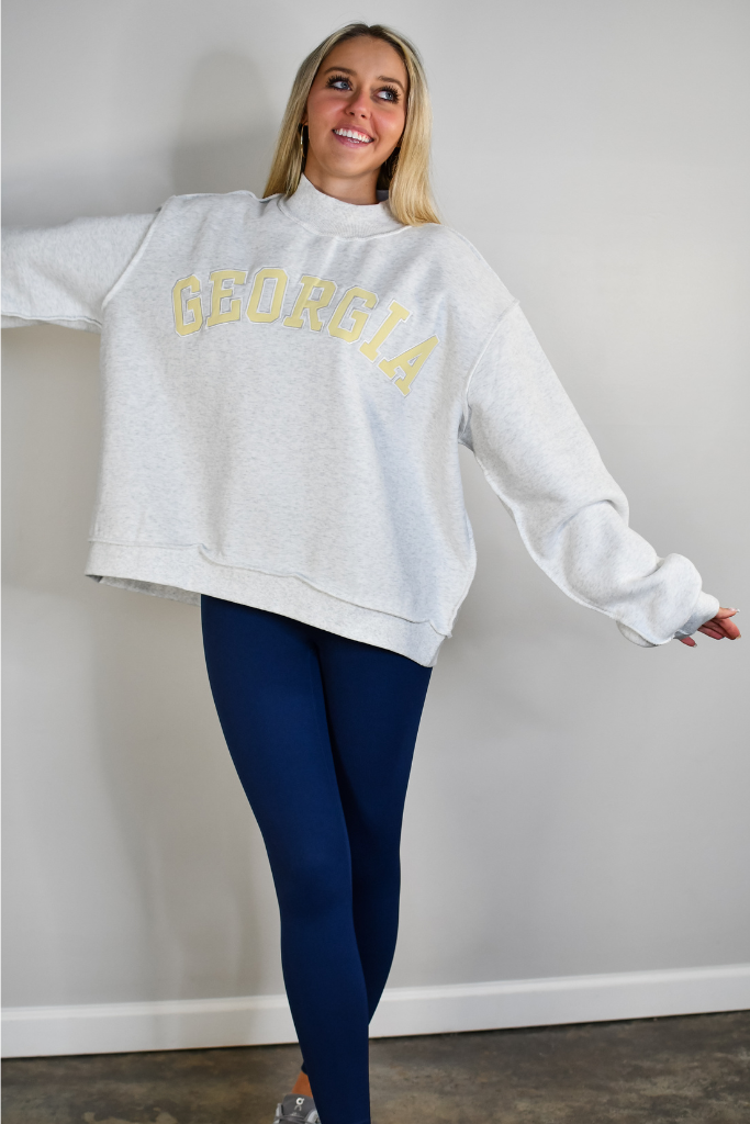 Georgia Mock Neck Sweatshirt - Heather Grey