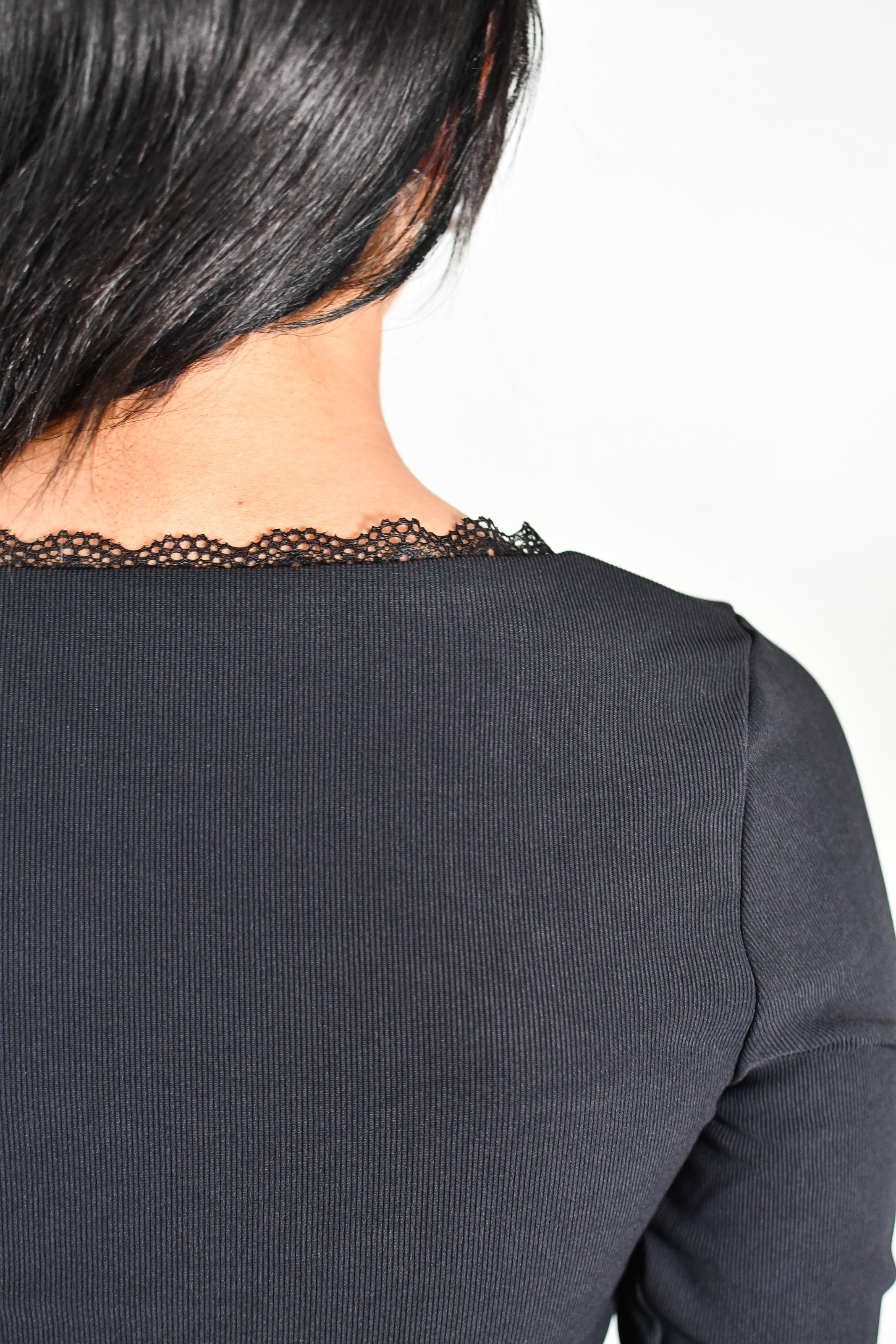Luxe Lace Long Sleeve Top - Black