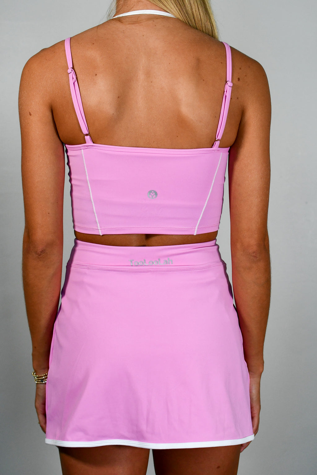 Outline Cropped Contrast Tank - Candy Pink/White