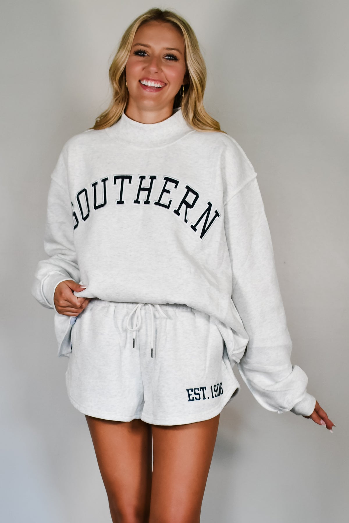 Classic Southern Mock Neck Sweatshirt - Heather Grey