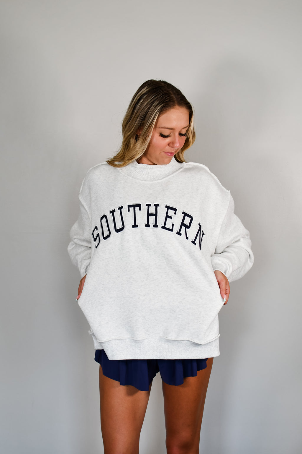 Classic Southern Mock Neck Sweatshirt - Heather Grey
