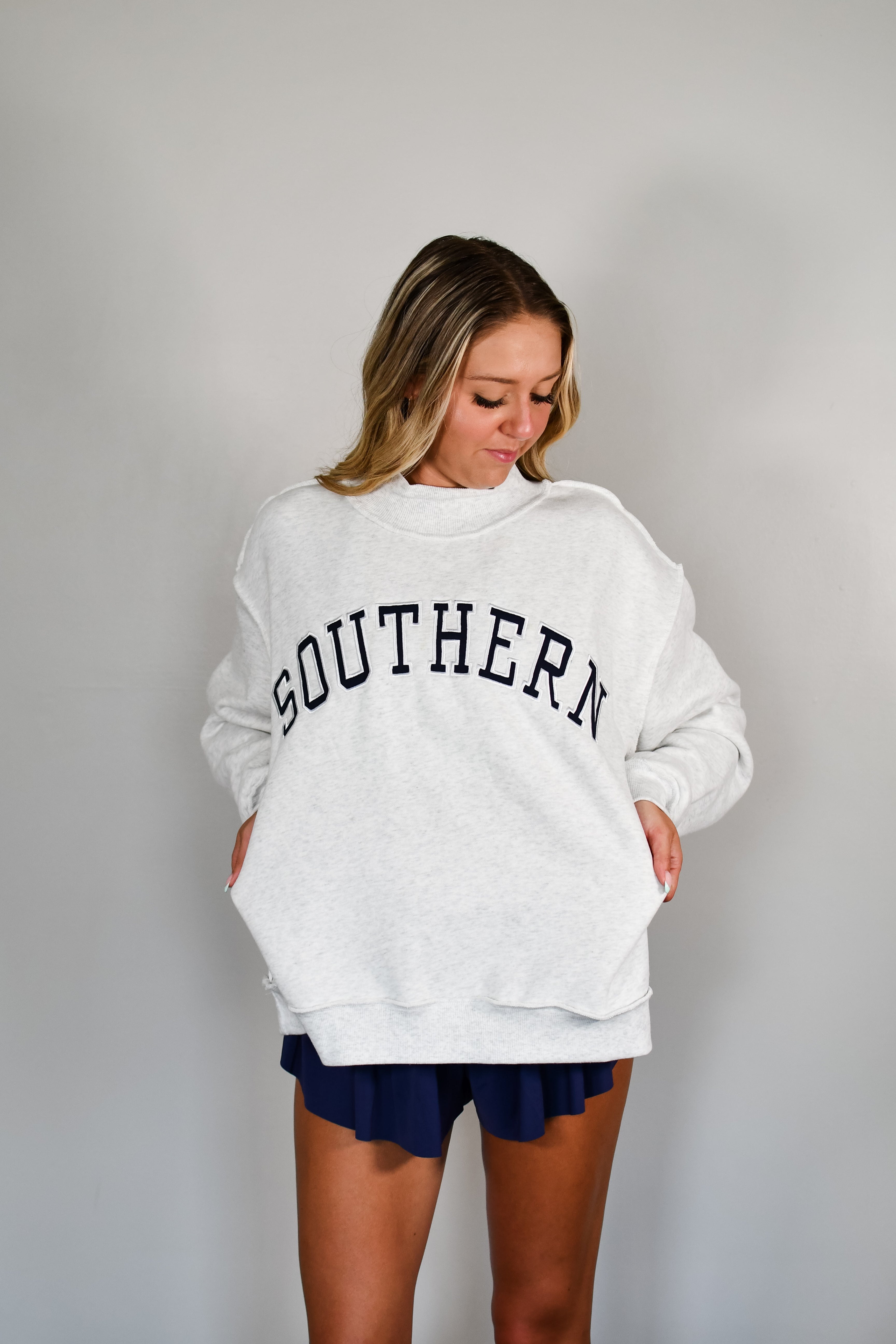 Classic Southern Mock Neck Sweatshirt - Heather Grey
