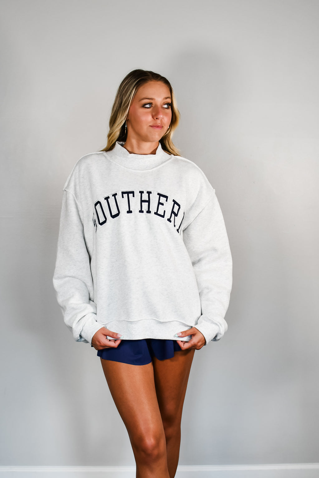 Classic Southern Mock Neck Sweatshirt - Heather Grey