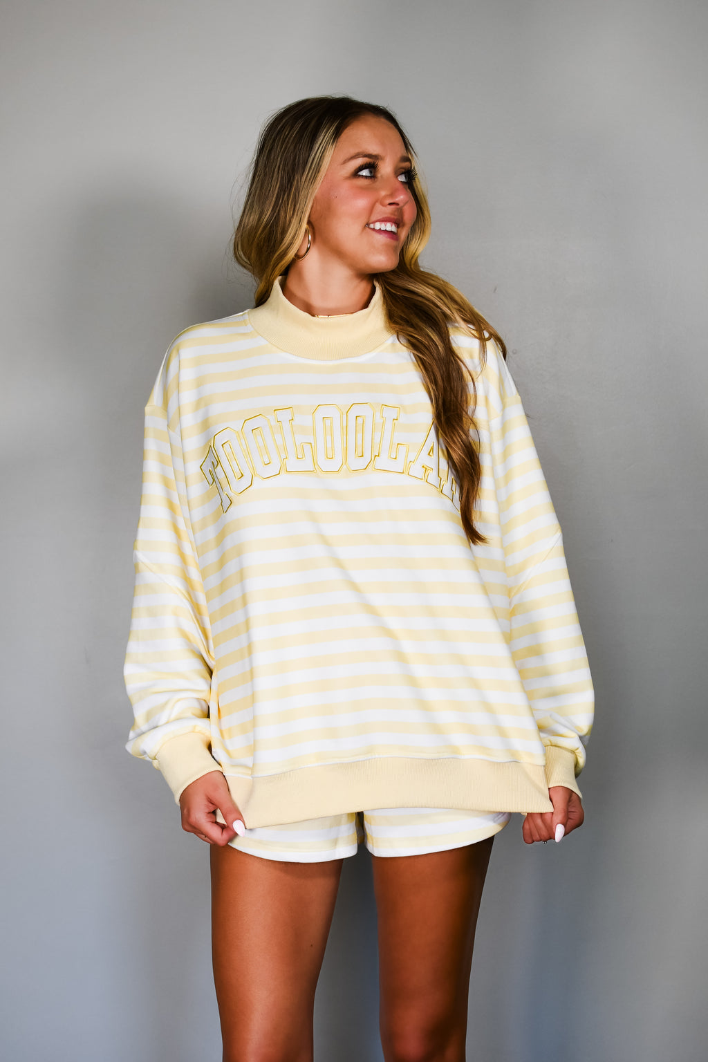 Striped Mock Neck Sweatshirt - Yellow