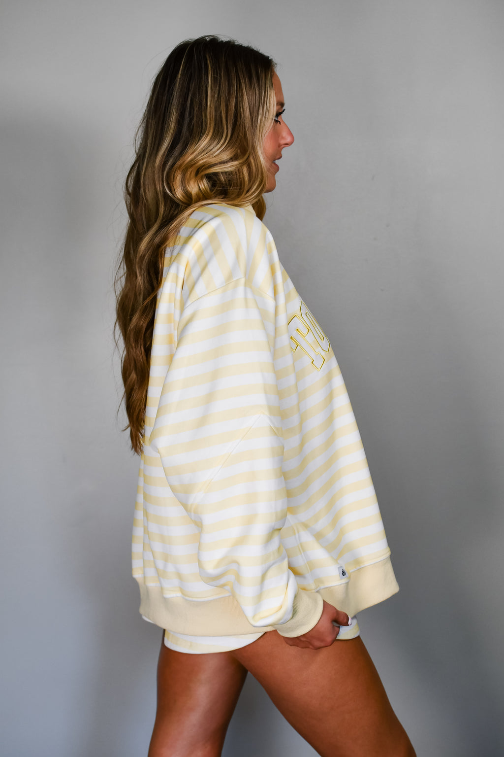 Striped Mock Neck Sweatshirt - Yellow