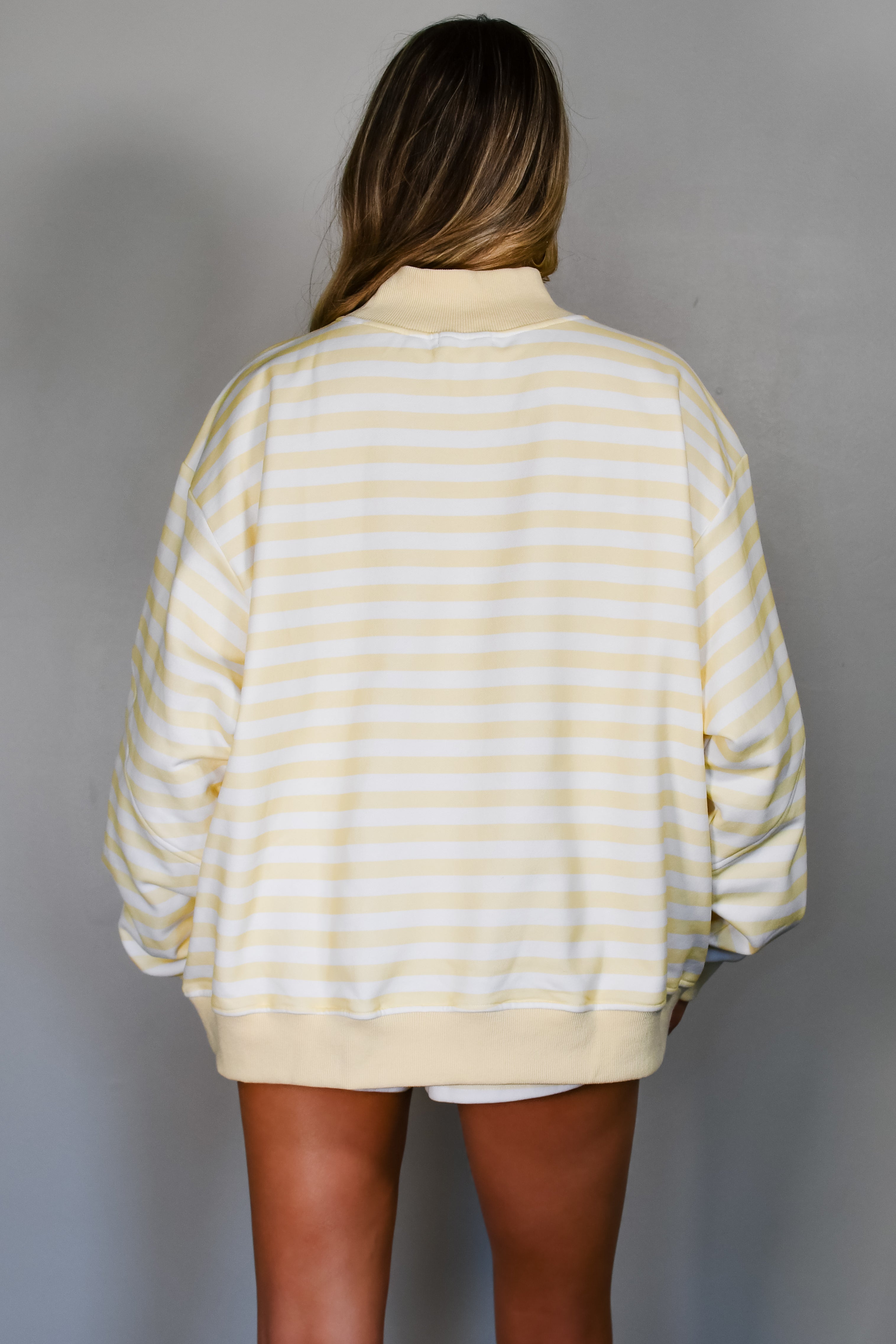 Striped Mock Neck Sweatshirt - Yellow