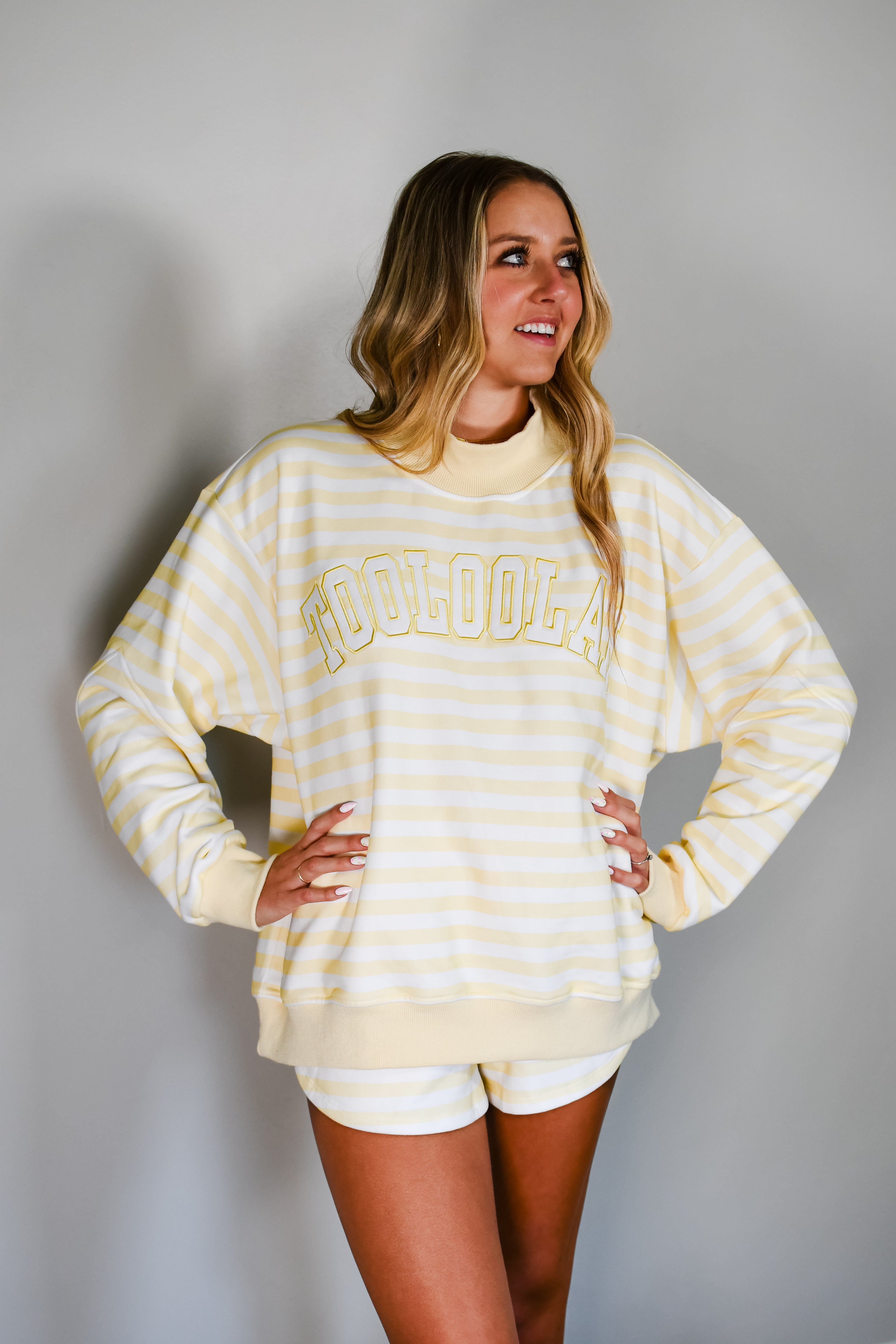 Striped Mock Neck Sweatshirt - Yellow