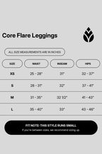 core-flare-leggings size chart
