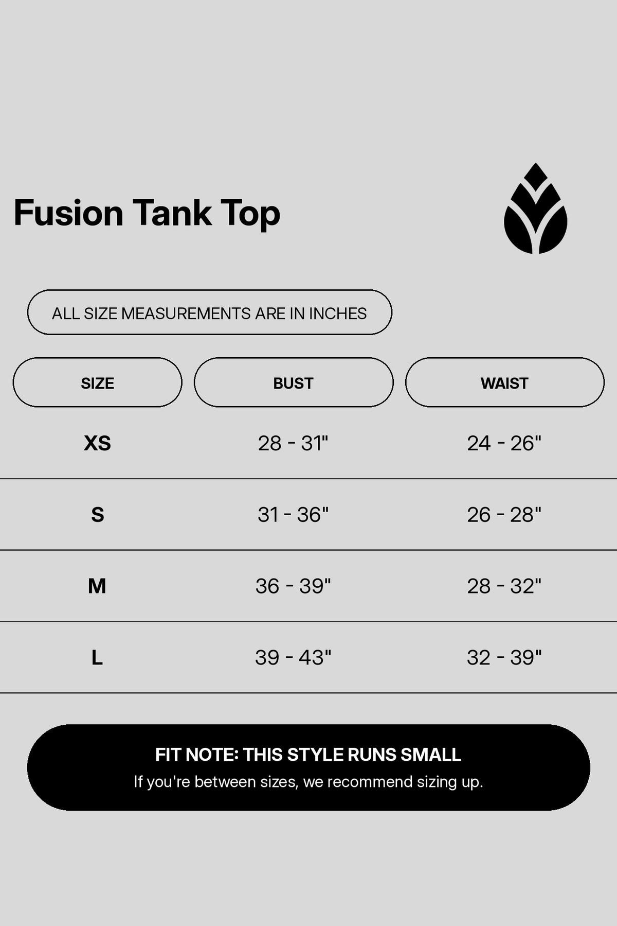 fusion-tank-top size chart