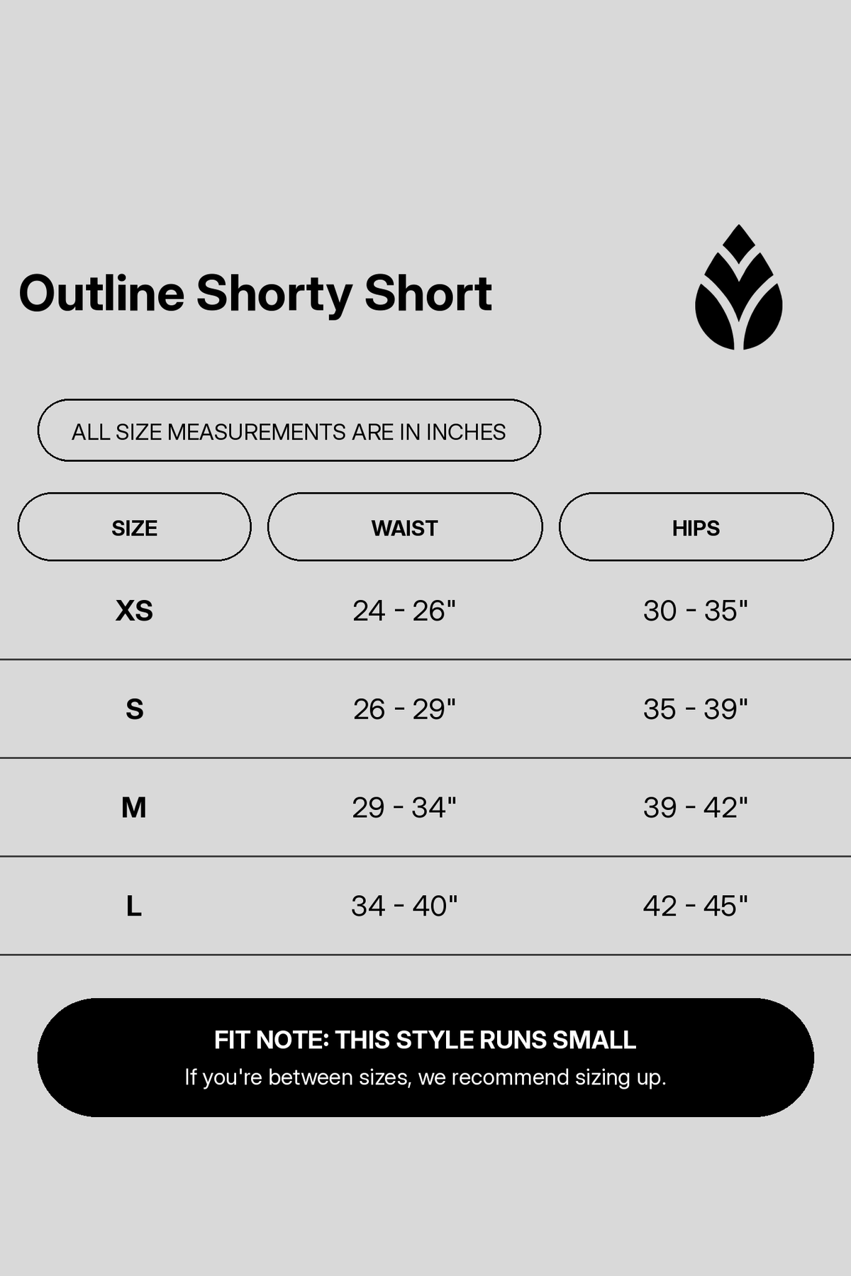 outline-shorty-short size chart