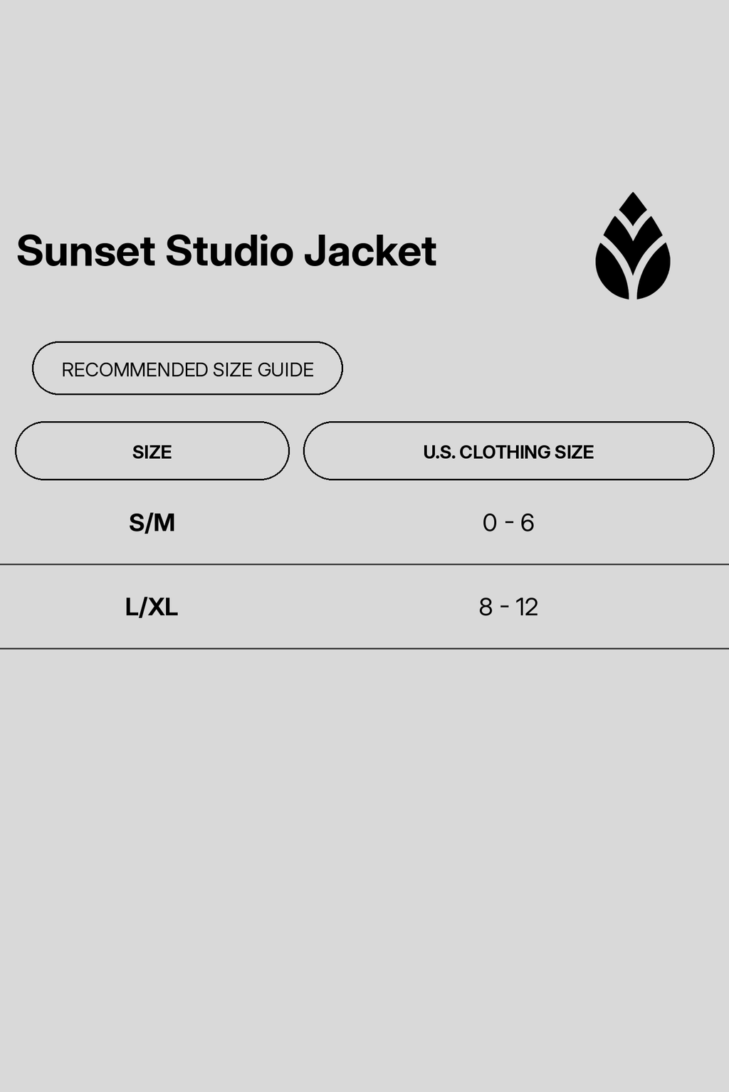 sunset-studio-jacket size chart